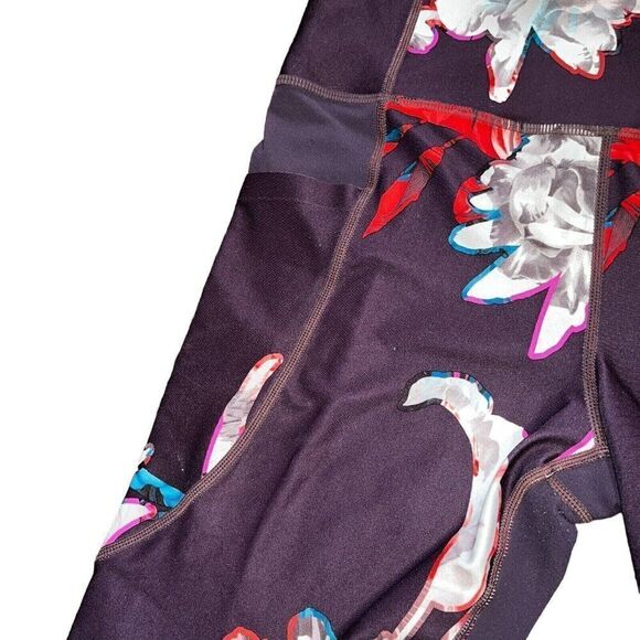 Athleta Leggings XS Salutation Stash Pocket Floral Magnolia Tight Regal Plum - Picture 6 of 11